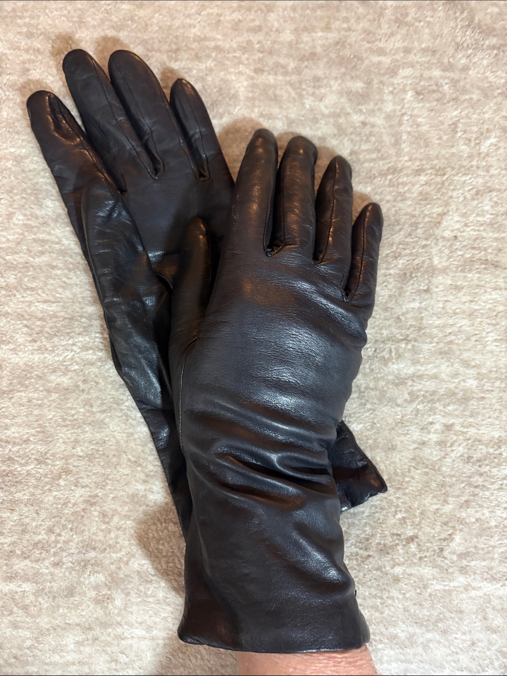 Women's Black Leather Gloves 100% Cashmere Winter Accessory Vintage Elegance